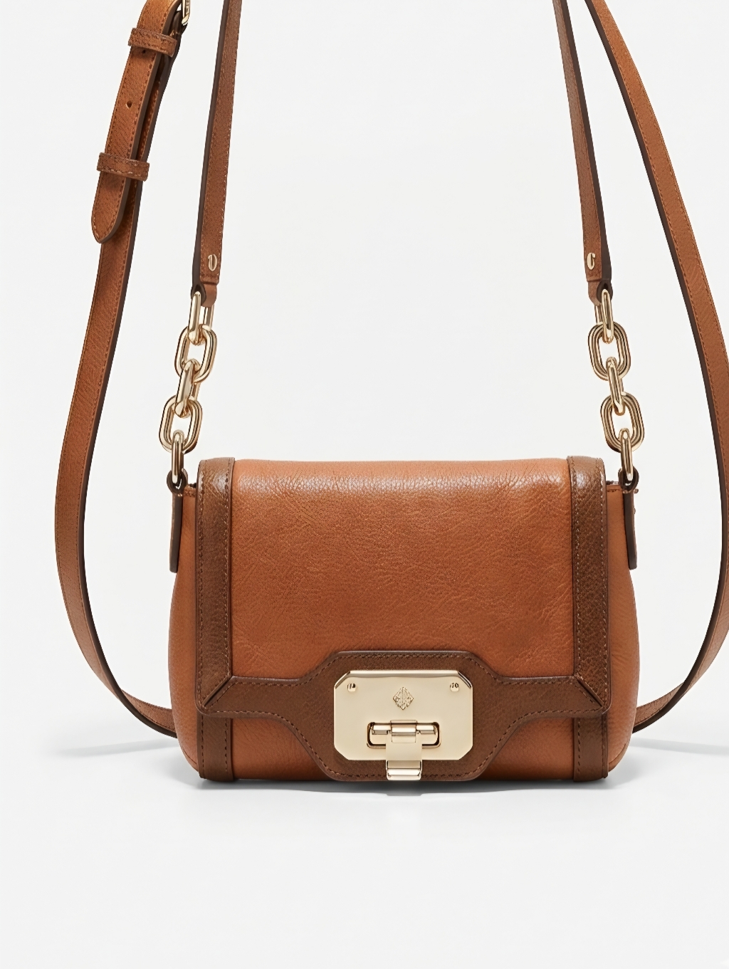Cole Haan Tan/Brown Leather Crossbody With Gold Chain Accents